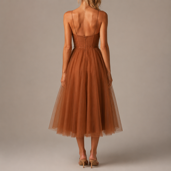 Calveth | Women's Tulle Midi Dress Corset - Pink - Image 4
