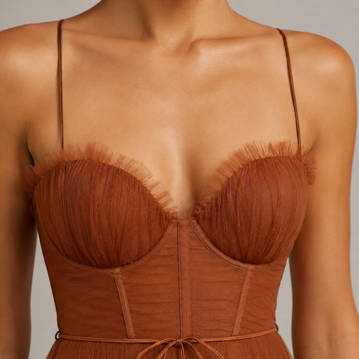 Calveth | Women's Tulle Midi Dress Corset - Pink - Image 5