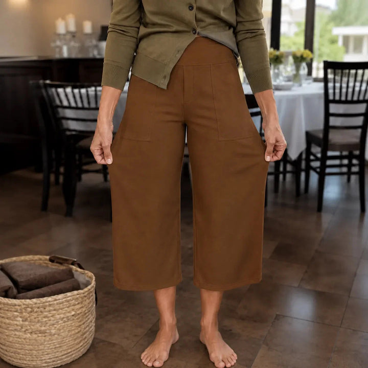 Calveth | Women's Wide Leg Cropped Pants with Pockets - Black - Image 15
