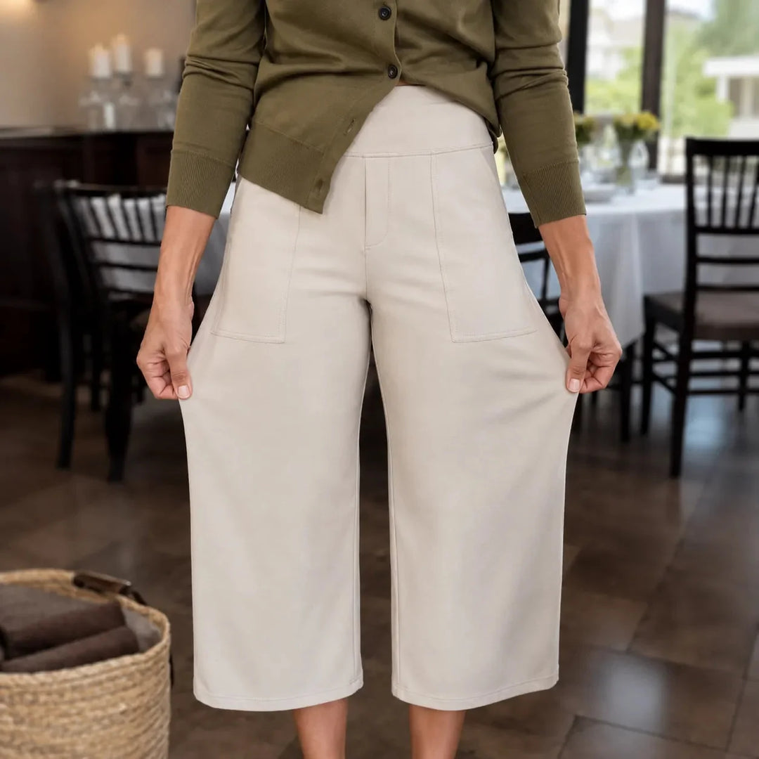 Calveth | Women's Wide Leg Cropped Pants with Pockets - Black - Image 17
