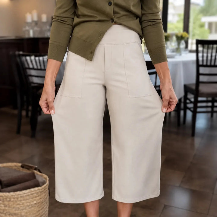 Calveth | Women's Wide Leg Cropped Pants with Pockets - Black - Image 17