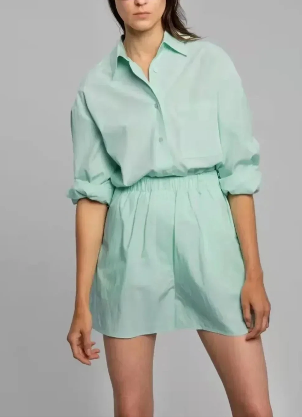 Calvindra | Women's Linen Two-Piece Shirt & Shorts Set - Brown - Image 10