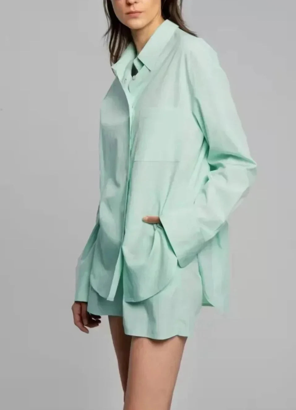 Calvindra | Women's Linen Two-Piece Shirt & Shorts Set - Brown - Image 11