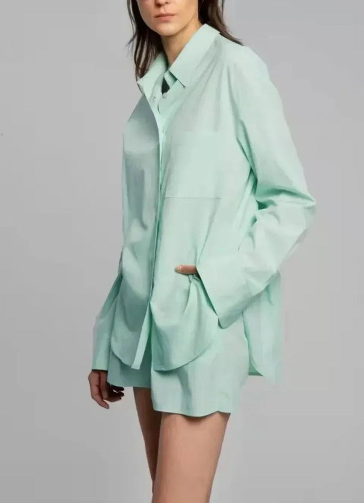 Calvindra | Women's Linen Two-Piece Shirt & Shorts Set - Brown - Image 11