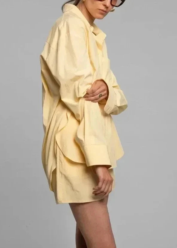 Calvindra | Women's Linen Two-Piece Shirt & Shorts Set - Brown - Image 13