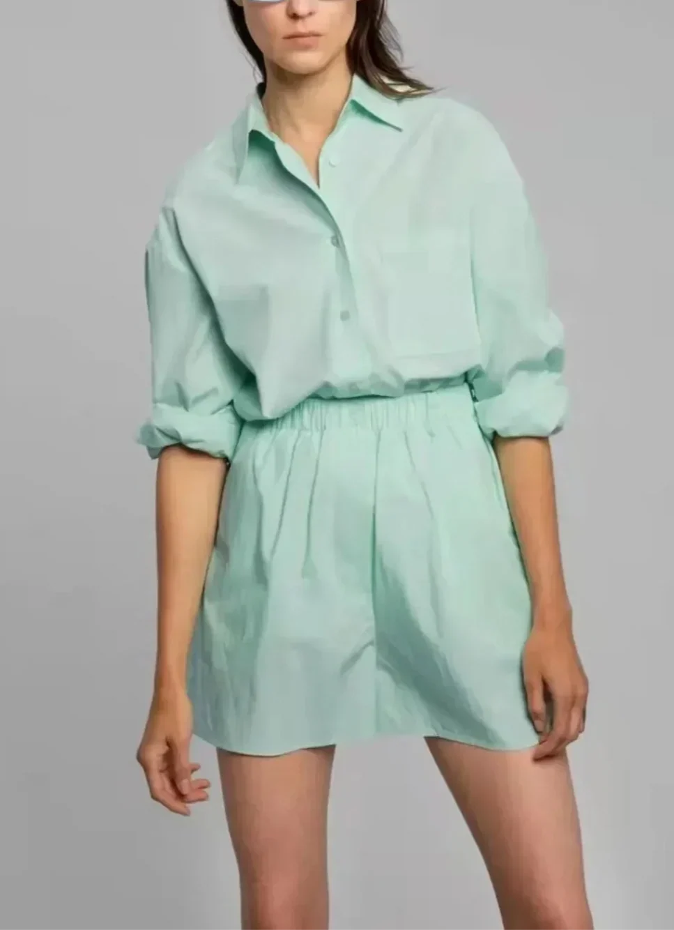 Calvindra | Women's Linen Two-Piece Shirt & Shorts Set - Brown - Image 14
