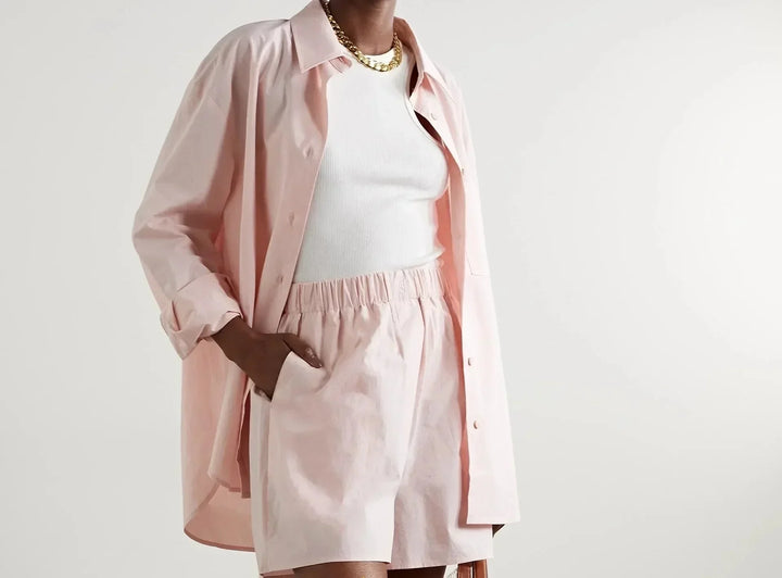 Calvindra | Women's Linen Two-Piece Shirt & Shorts Set - Brown - Image 16