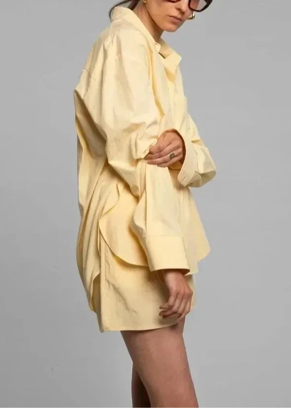 Calvindra | Women's Linen Two-Piece Shirt & Shorts Set - Brown - Image 3