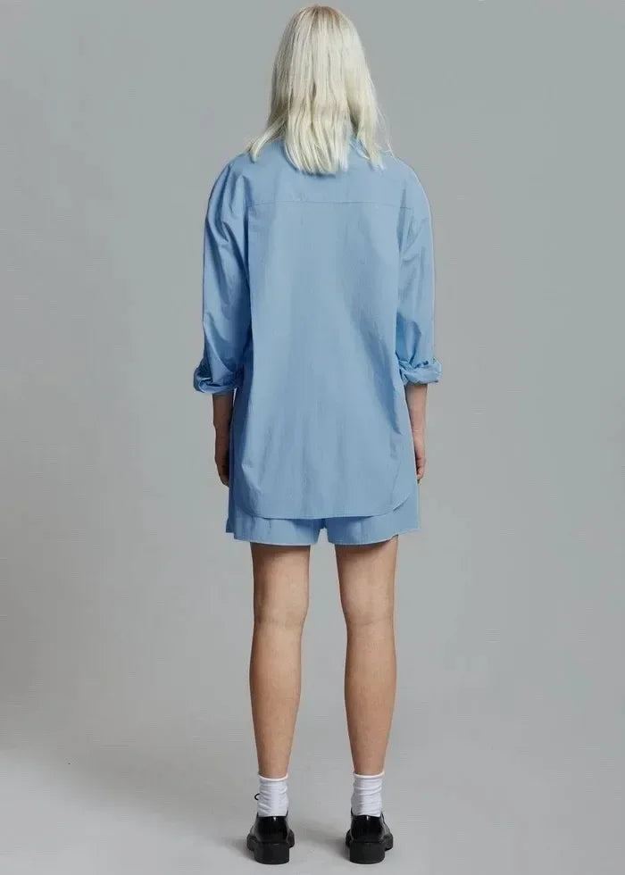 Calvindra | Women's Linen Two-Piece Shirt & Shorts Set - Brown - Image 7