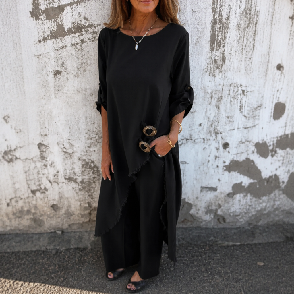 Calvine | Women's Boho Tunic & Wide Leg Pants Set - Olive Green - Image 12