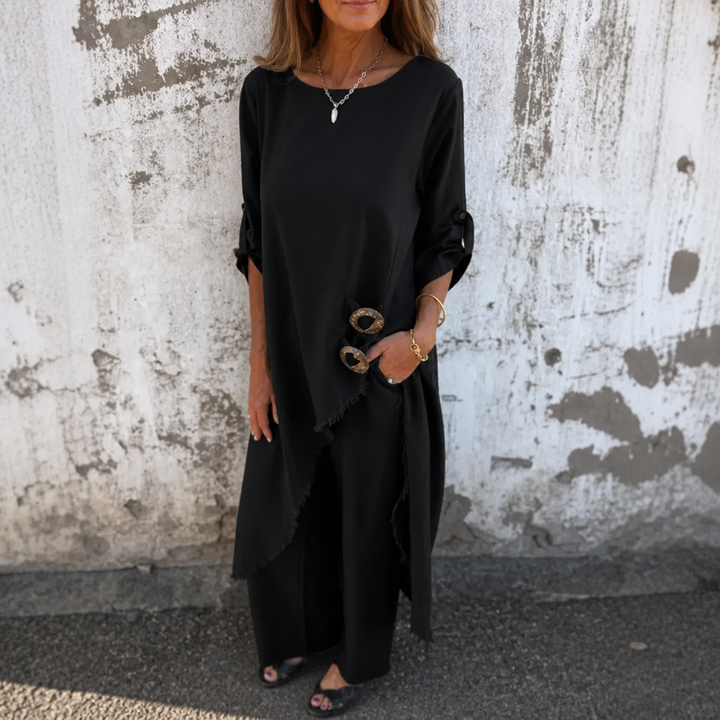 Calvine | Women's Boho Tunic & Wide Leg Pants Set - Olive Green - Image 12