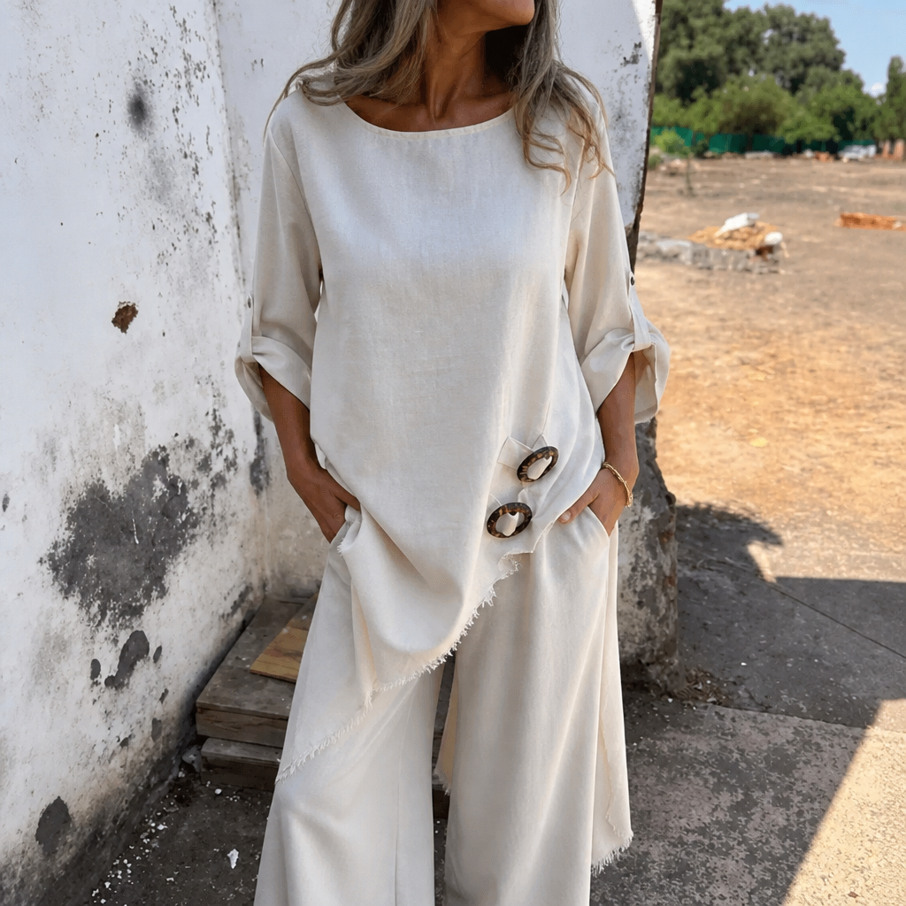 Calvine | Women's Boho Tunic & Wide Leg Pants Set - Olive Green - Image 14
