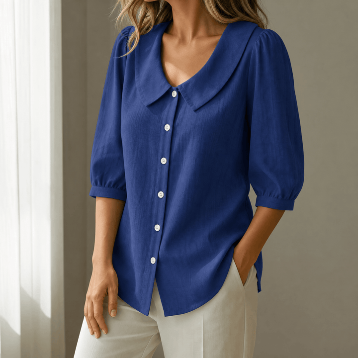 Calvine | Women's Peter Pan Collar Button-Up Blouse - Red - Image 11