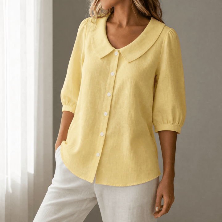 Calvine | Women's Peter Pan Collar Button-Up Blouse - Red - Image 12
