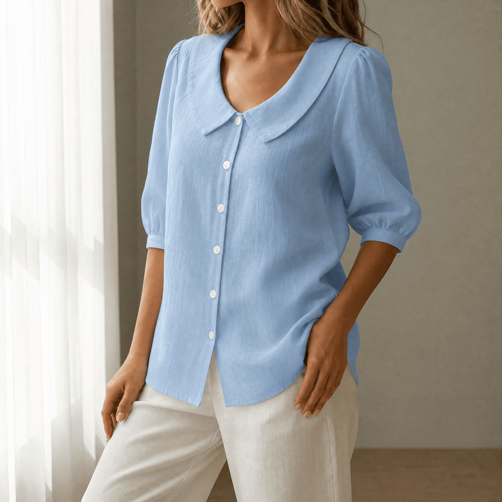 Calvine | Women's Peter Pan Collar Button-Up Blouse - Red - Image 13