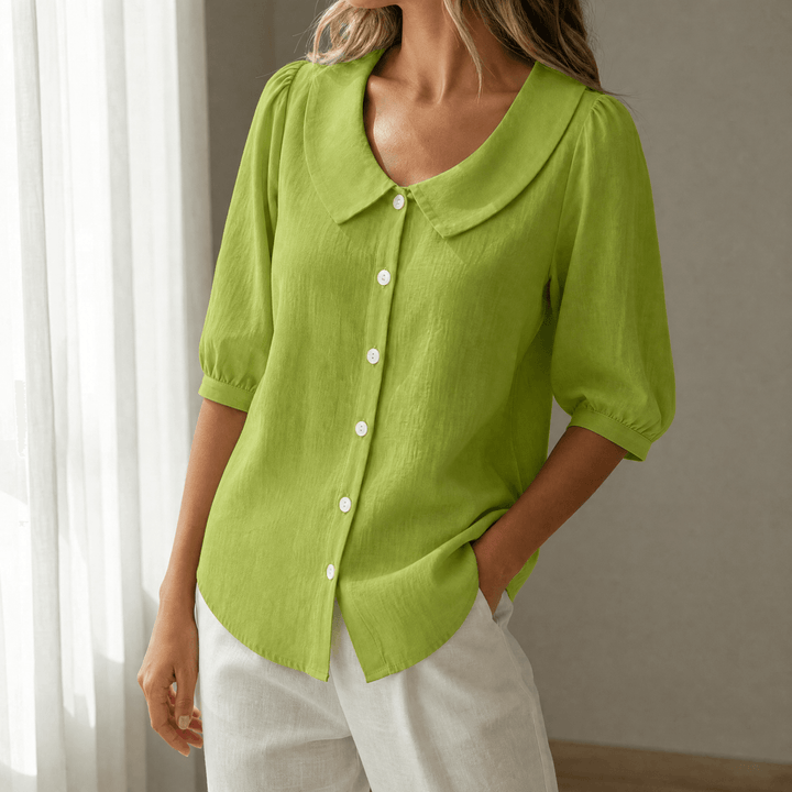 Calvine | Women's Peter Pan Collar Button-Up Blouse - Red - Image 14