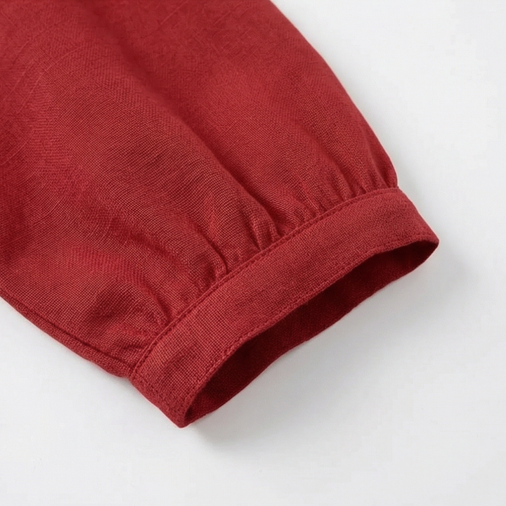 Calvine | Women's Peter Pan Collar Button-Up Blouse - Red - Image 7