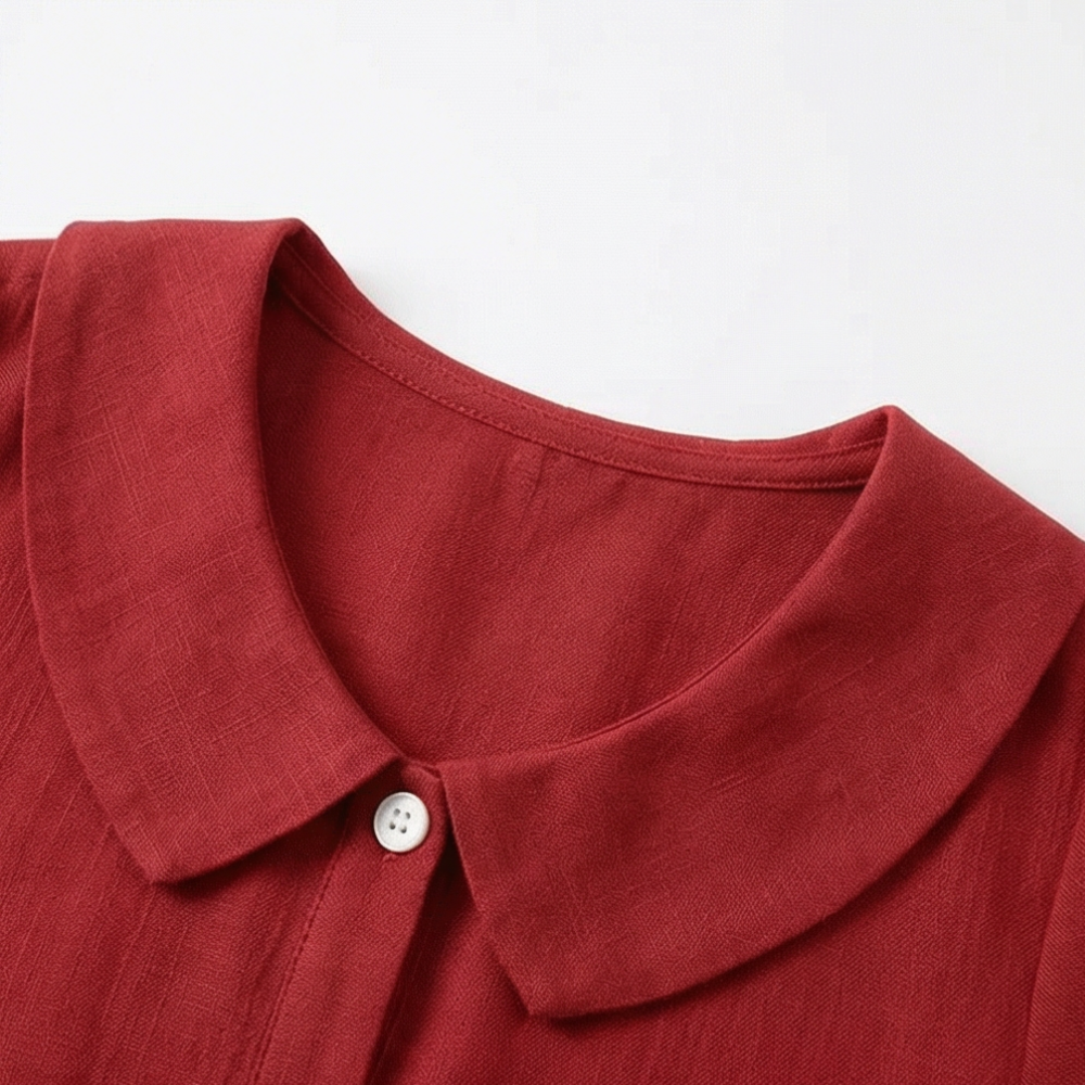 Calvine | Women's Peter Pan Collar Button-Up Blouse - Red - Image 9