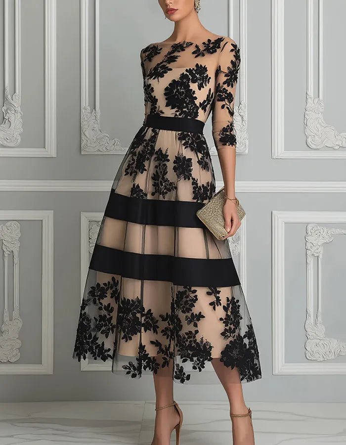 Calvorna | Women's Lace Cocktail Dress Midi - Black - Image 1