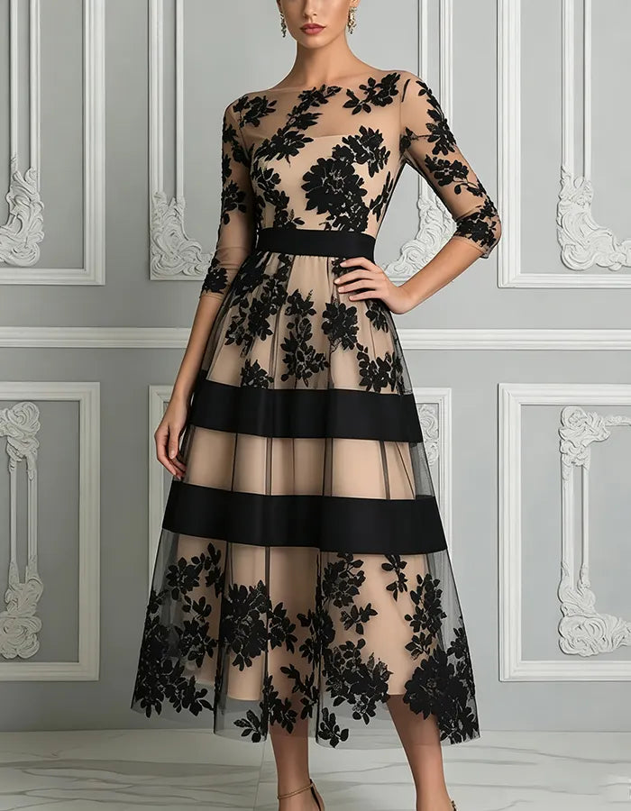 Calvorna | Women's Lace Cocktail Dress Midi - Black - Image 2