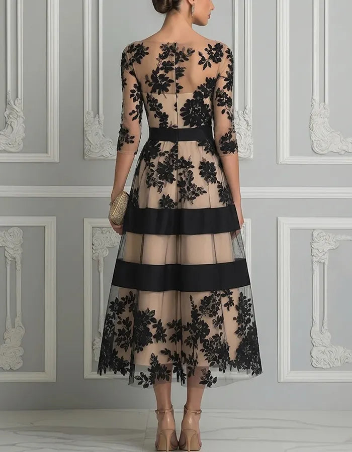 Calvorna | Women's Lace Cocktail Dress Midi - Black - Image 3