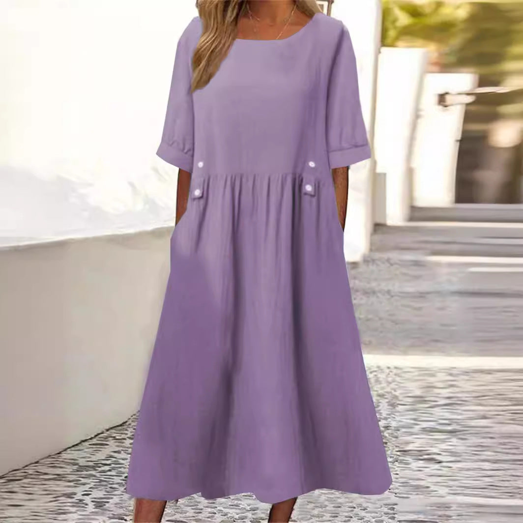 Calvorne | Women's Casual Summer Midi Dress with Pockets - Image 1
