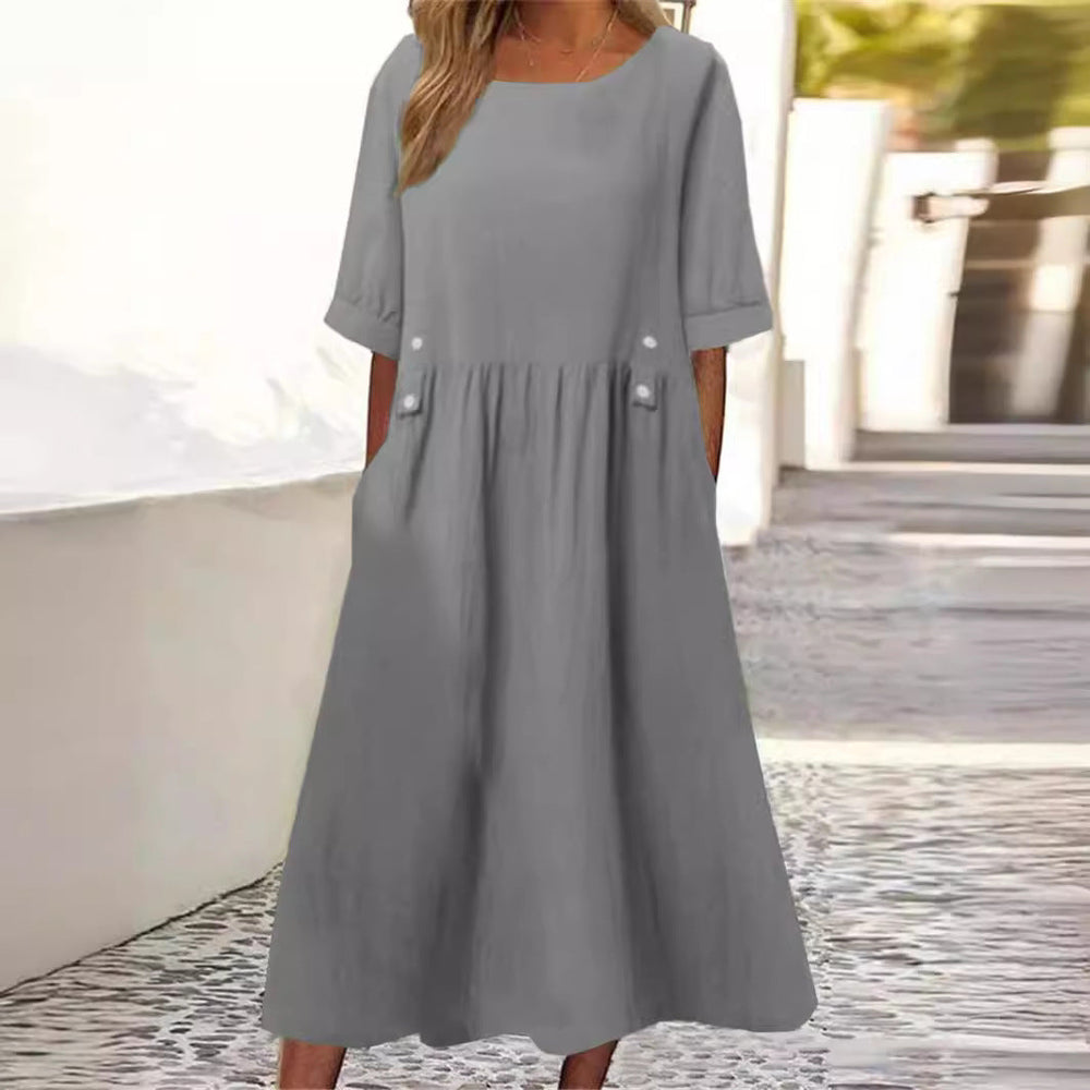 Calvorne | Women's Casual Summer Midi Dress with Pockets - Image 2