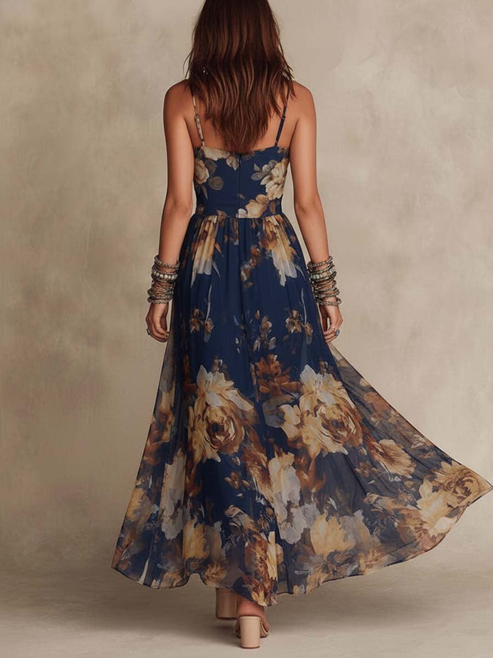 Calvorne | Women's Floral Chiffon Summer Maxi Dress - Navy - Image 3