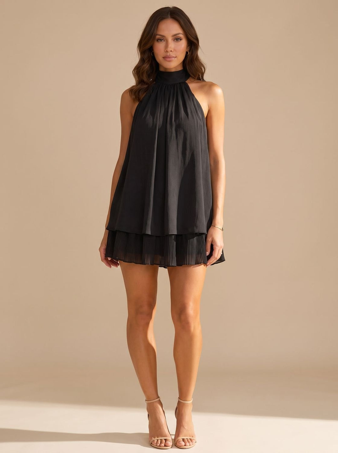 Calvorne | Women's Halter Neck Layered Mini Dress - Black - Image 1