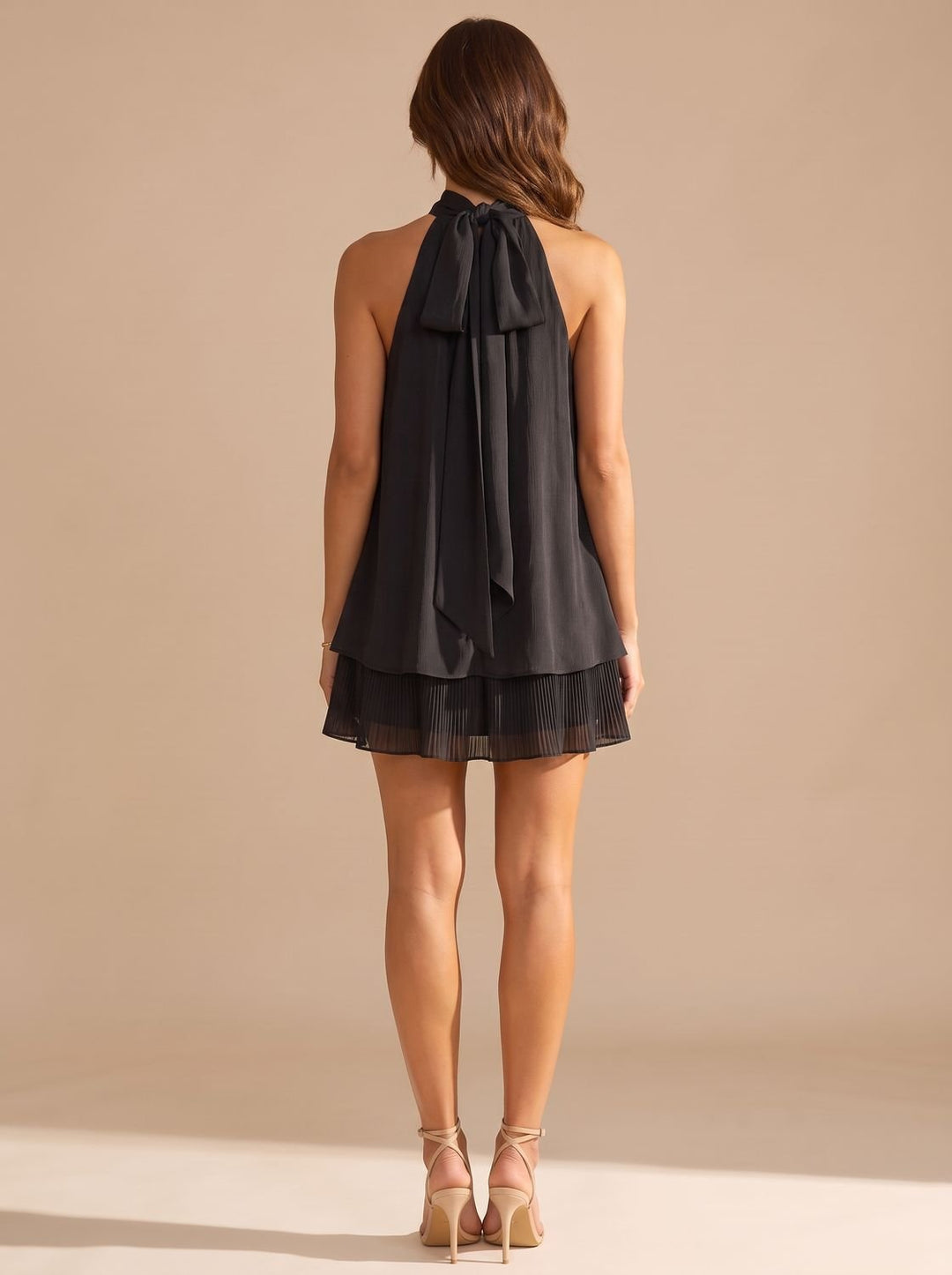 Calvorne | Women's Halter Neck Layered Mini Dress - Black - Image 2