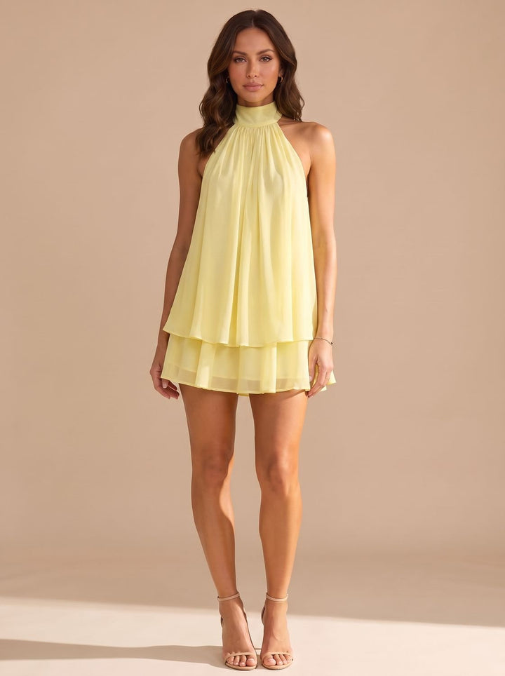 Calvorne | Women's Halter Neck Layered Mini Dress - Black - Image 3