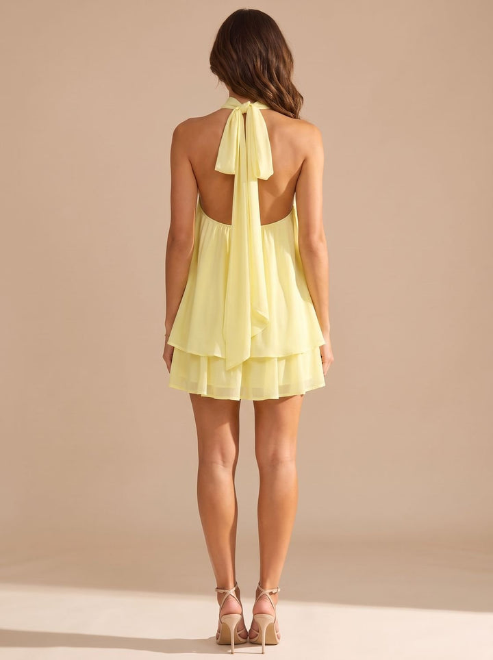 Calvorne | Women's Halter Neck Layered Mini Dress - Black - Image 4