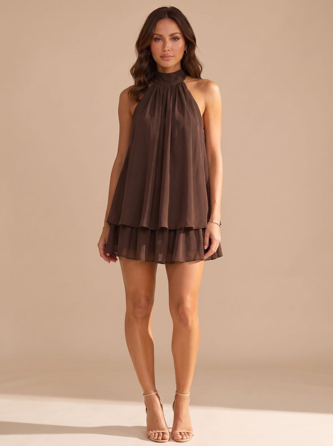Calvorne | Women's Halter Neck Layered Mini Dress - Black - Image 5