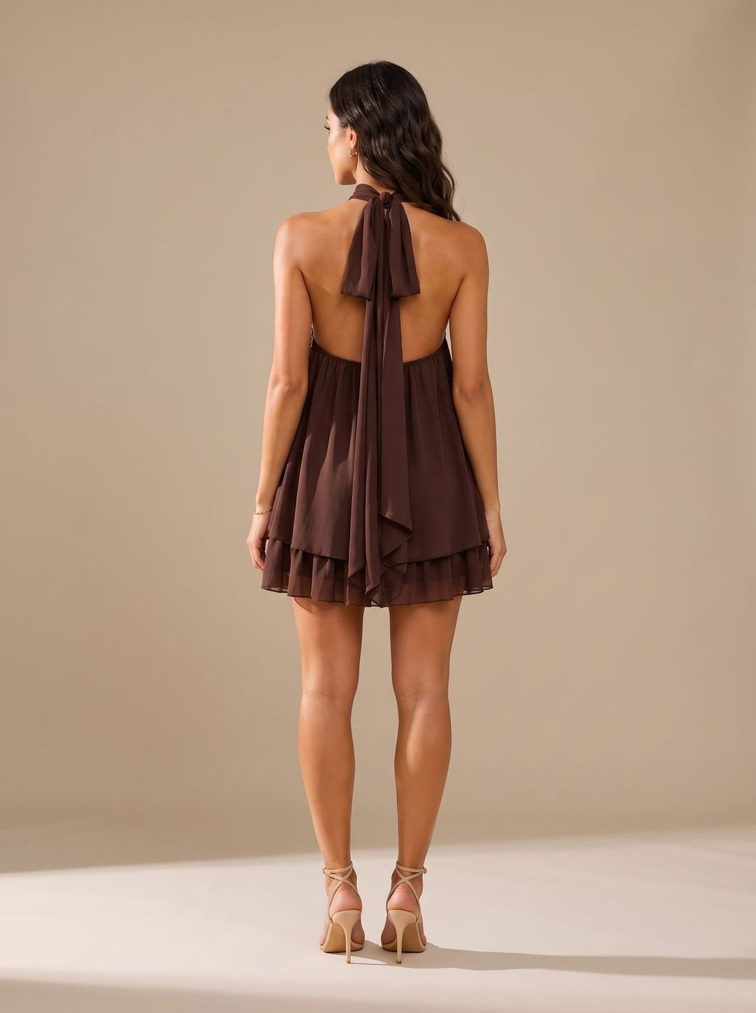 Calvorne | Women's Halter Neck Layered Mini Dress - Black - Image 6
