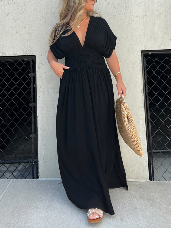 Calvorne | Women's Maxi Sundress Deep V-Neck - Black - Image 1