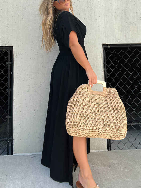 Calvorne | Women's Maxi Sundress Deep V-Neck - Black - Image 2