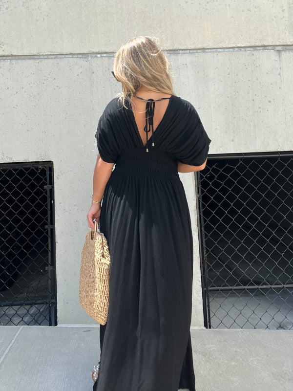 Calvorne | Women's Maxi Sundress Deep V-Neck - Black - Image 3