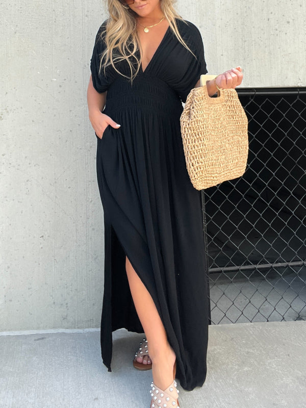 Calvorne | Women's Maxi Sundress Deep V-Neck - Black - Image 4