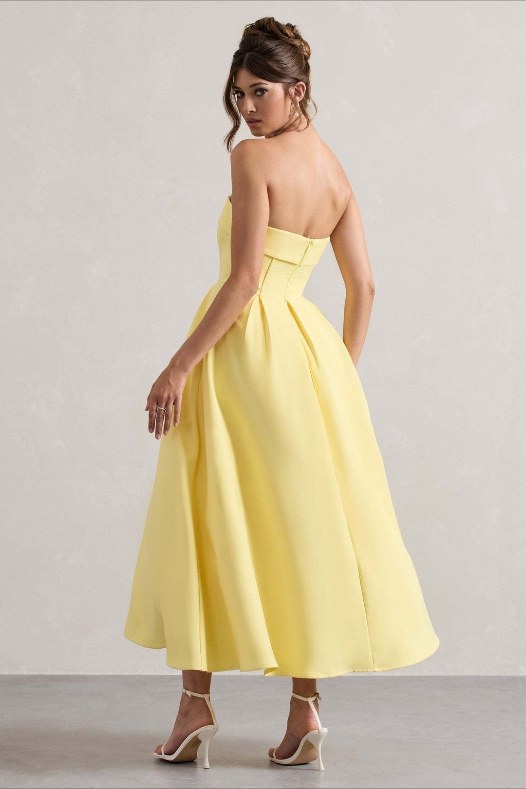 Calvorne | Women's Strapless Pleated Midi Party Dress - Navy - Image 11