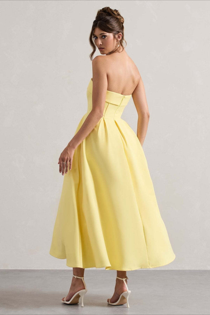 Calvorne | Women's Strapless Pleated Midi Party Dress - Navy - Image 11