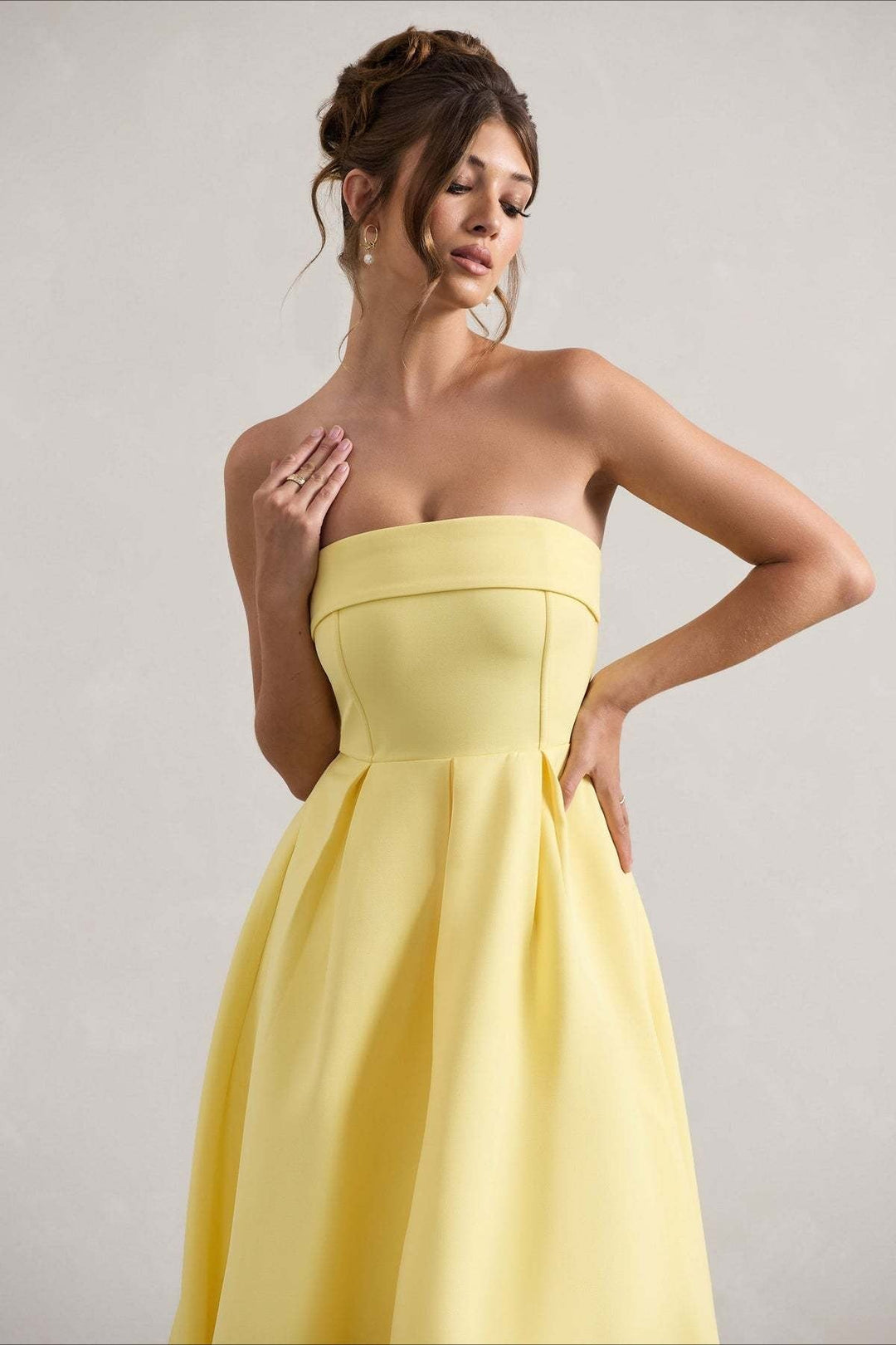 Calvorne | Women's Strapless Pleated Midi Party Dress - Navy - Image 12