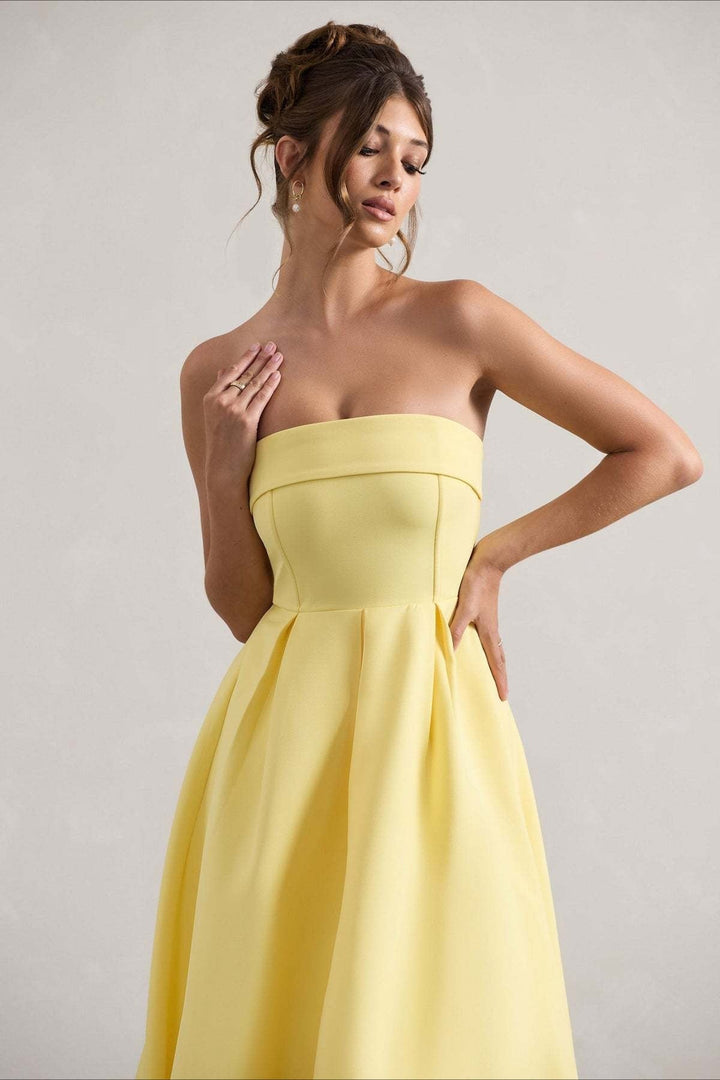 Calvorne | Women's Strapless Pleated Midi Party Dress - Navy - Image 12