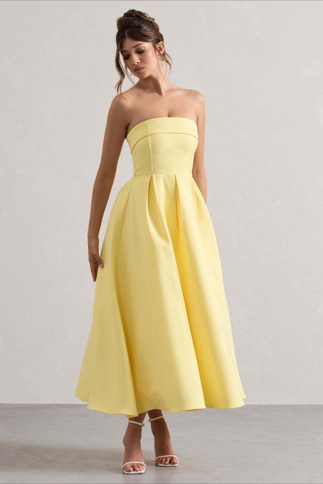 Calvorne | Women's Strapless Pleated Midi Party Dress - Navy - Image 14