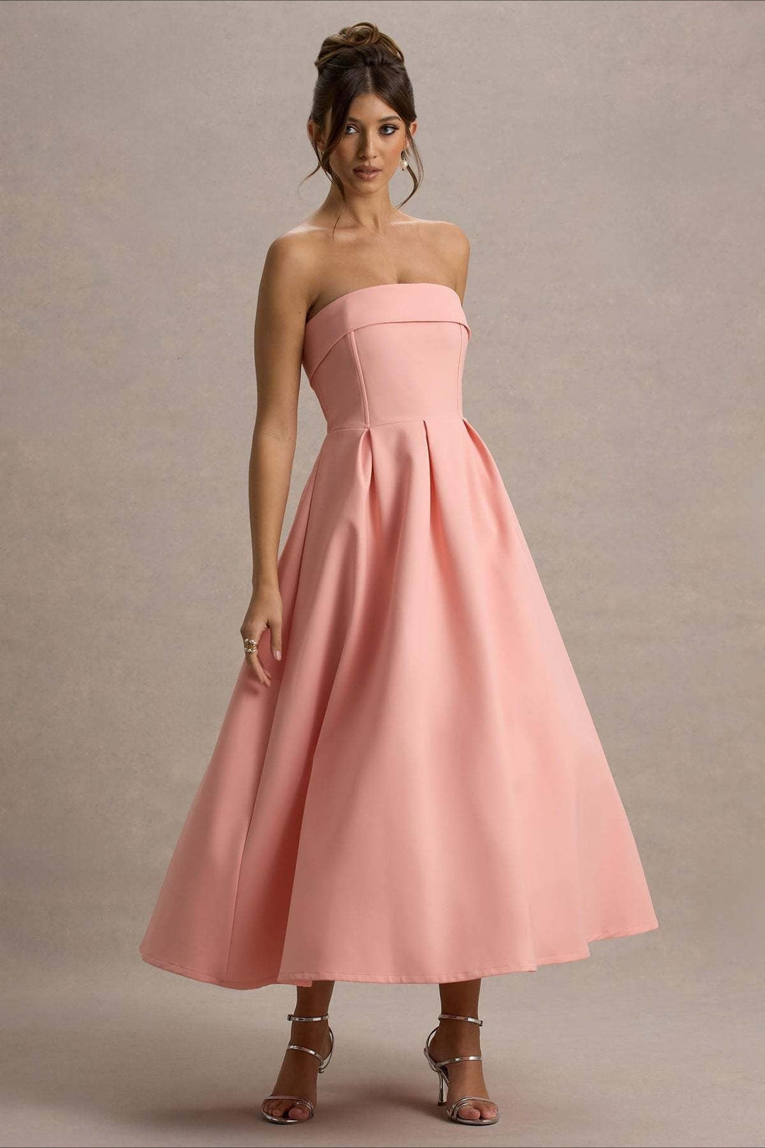 Calvorne | Women's Strapless Pleated Midi Party Dress - Navy - Image 15