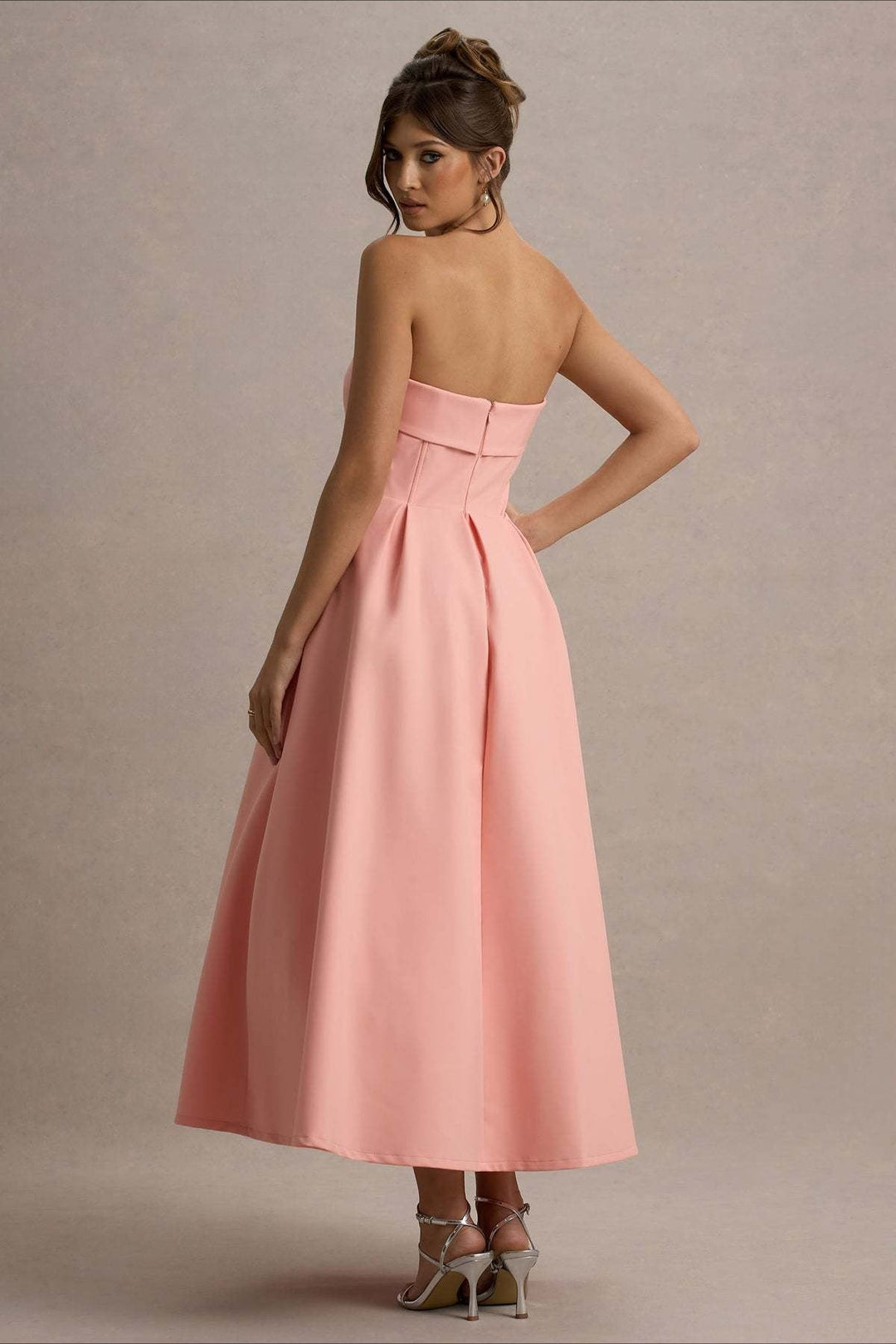 Calvorne | Women's Strapless Pleated Midi Party Dress - Navy - Image 16