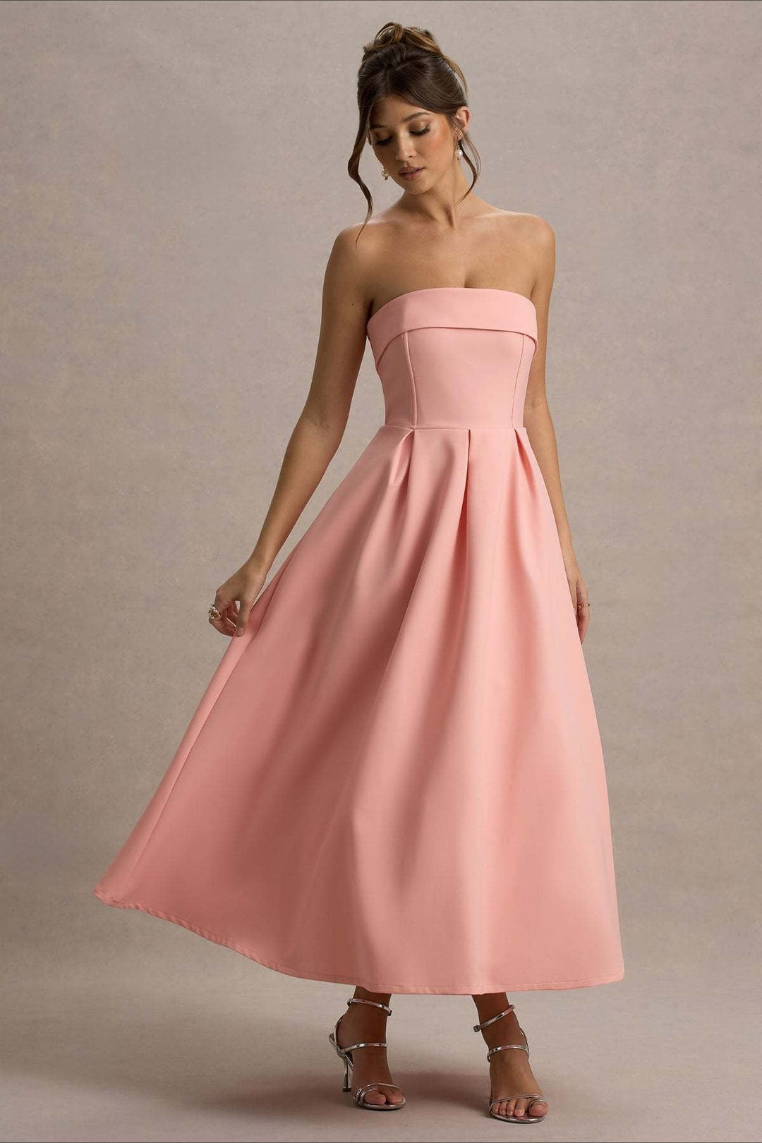 Calvorne | Women's Strapless Pleated Midi Party Dress - Navy - Image 18