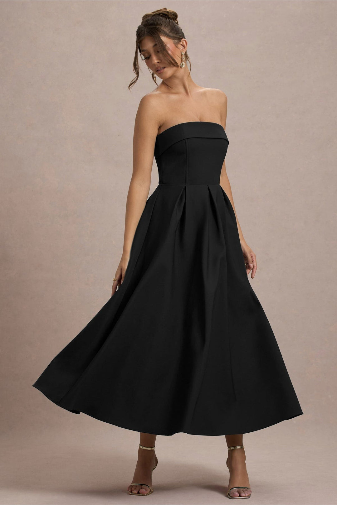 Calvorne | Women's Strapless Pleated Midi Party Dress - Navy - Image 22