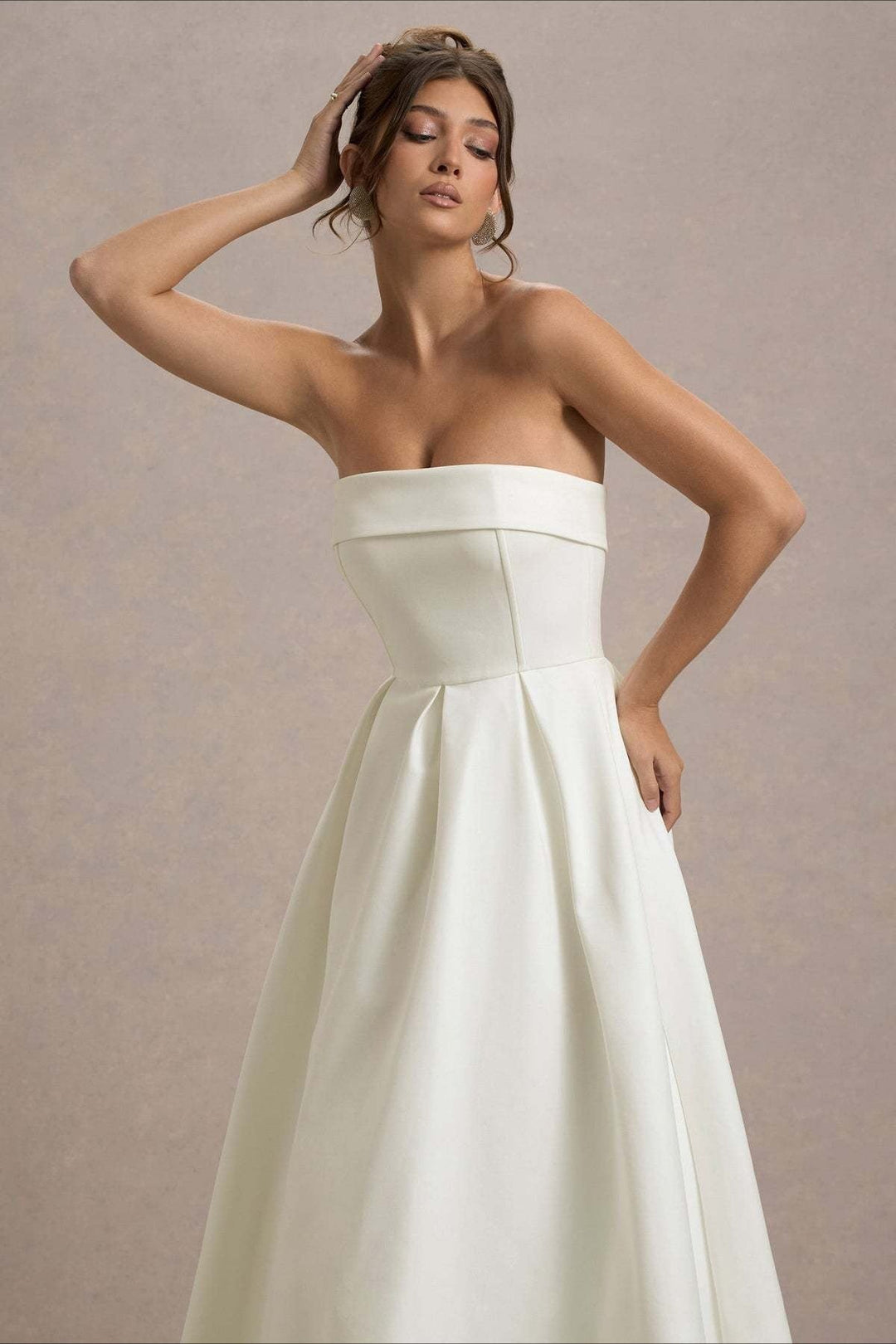 Calvorne | Women's Strapless Pleated Midi Party Dress - Navy - Image 8