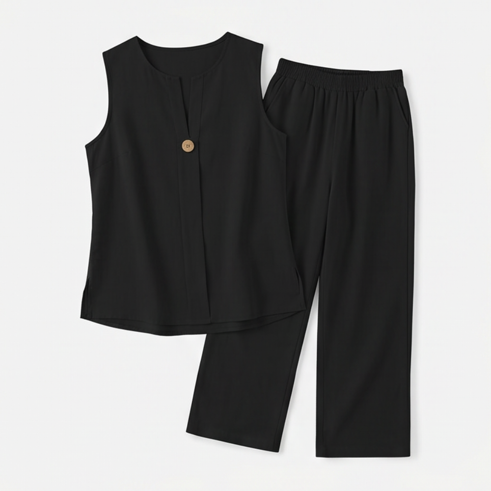 Calwyn | Women's Linen Co-Ord Set with Wide-Leg Pants - Black - Image 9