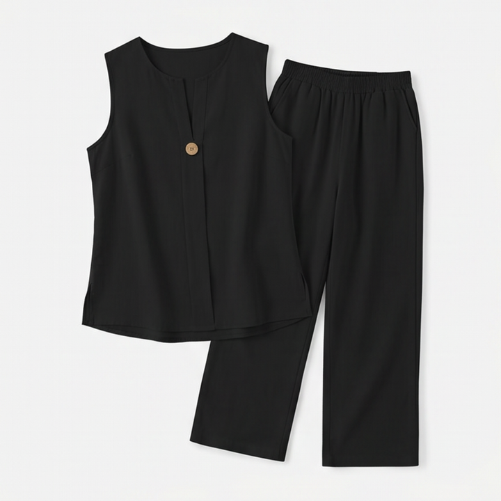 Calwyn | Women's Linen Co-Ord Set with Wide-Leg Pants - Black - Image 9